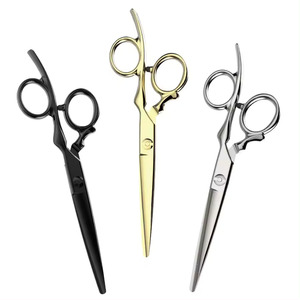 Ciseaux de coiffure professionnels pour salon, ciseaux de barbier avec anneaux ergonomiques bleus et lames de coupe lisses - Product Image 1