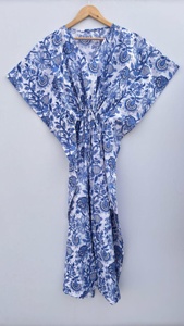Indian Cotton Floral Print Kaftan Handmade Long Kaftan Dress Women Beach Cover <b>up</b> Long Nightwear Gown Natural Casual for Summer - Product Image 2