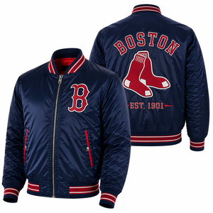 Chaqueta Bomber al por mayor para equipos, con logo bordado personalizado, cremallera frontal y trasera, exterior de satén, para pedidos al por mayor, listado en catálogo, exportación HD - Product Image 1