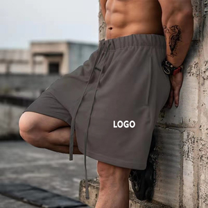 Pantalones cortos de algodón beige sólido para hombre, con cordón ajustable en la cintura, estilo casual, de longitud media, con logo frontal, conjuntos de pantalones cortos para hombre - Product Image 3