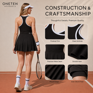 Robe de tennis sans manches pour femme avec logo personnalisé, jupe évasée extensible, short intégré, tenue de sport, fournisseur OEM - Product Image 6