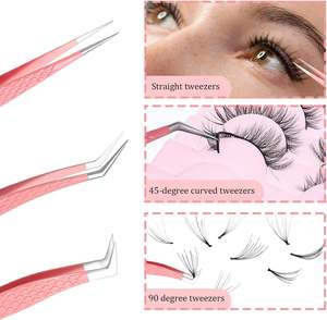 Juego Profesional de 4 Pinzas para Pestañas de Acero Inoxidable con Puntas de Fibra, Diseño Antiestático y Duradero para Kit de Extensiones de Pestañas - Product Image 3
