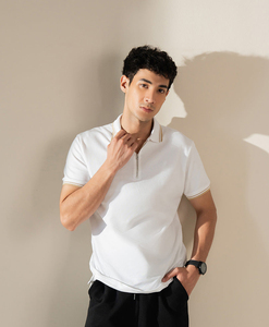 Polo de Algodón Blanco para Hombre, Manga Corta, Corte Ajustado, Color Sólido Informal, Tejido de Punto, Ribete en Contraste - Product Image 3
