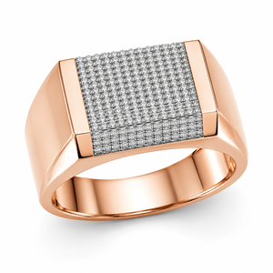 18K Rose Gold Diamond Cluster Signet <b>Ring</b> for Men High Polish Luxury <b>Statement</b> Wedding Party Daily Wear Gift Fine Jewelry <b>Ring</b> - Product Image 2