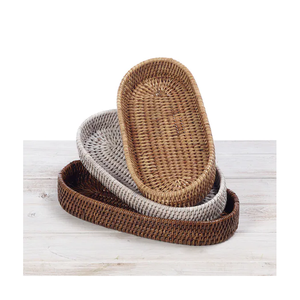 Plateau de service rustique de luxe en rotin, fait main, avec poignée en bois naturel, organisateur de thé et de collations, qualité supérieure pour la table à manger à la maison - Product Image 1