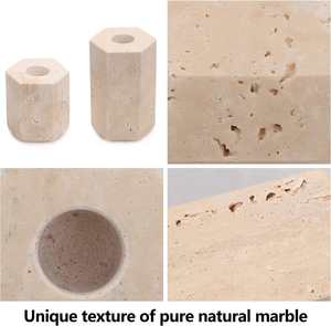Porte-bougie hexagonal en marbre naturel, support à bougie en marbre crème de qualité supérieure pour la décoration de la maison, table à manger, mariage - Product Image 2