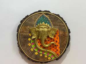 Masque de Ganesha en résine, sculpture sur cadre en bois, statue de table faite à la main, technique de moulage, figurine, décoration d'intérieur, Rajasthan Nirmala - Product Image 3