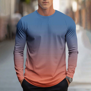 Men's Gradient Long Sleeve T-Shirt O-Neck Slim Fit Quick Dry Knitted Casual Top Men's T-Shirts - Product Image 1