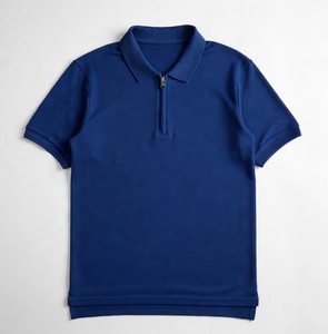 Wholesale Premium Quality 100% Cotton Pique Fabric Collar Zipper Placket Casual Business Custom Men's Short Sleeve for Shirt - Product Image 1