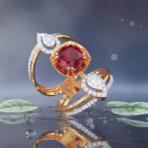 Anillo de Cóctel de Lujo con Oro, Rubí y Diamantes Rojos para Mujer - Joyería de Moda, Regalo de Aniversario - Product Image 1