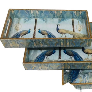 Plateau de service en bois avec poignées et compartiments séparateurs et couvercle rectangle - Product Image 1