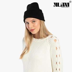 Women's Black Wool-Filled <b>Slouchy</b> <b>Beanie</b> <b>Hat</b> Winter Knit Accessory - Product Image 2