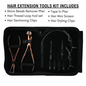 Kit d'extension de cheveux professionnel pour salon, ensemble complet d'outils de pose avec pinces à extensions, ciseaux de coupe, outil à boucle - Product Image 2