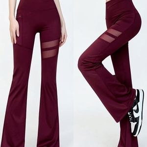 Pantalones de microfibra elástica de cintura alta, resistentes a las arrugas, de nailon/spandex, acampanados, que estilizan la cadera y el abdomen, elásticos, talla grande. - Product Image 3