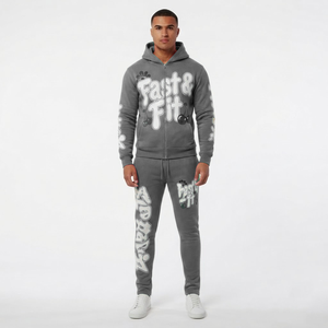 Ensemble de survêtement sportif pour homme, coupe slim, à capuche, tendance hiver, couleur unie, idéal pour la gym et le jogging, en promotion - Product Image 1