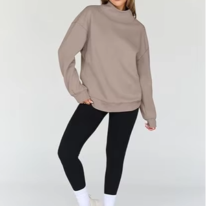 Sweat-shirt à col roulé pour femme, couleur unie, manches longues, tricoté, 100% coton, style automne, coupe classique - Product Image 2