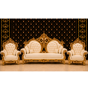 Ensemble de canapés Maharaja en or blanc luxueux pour scène de mariage, meubles sculptés royaux pour la réception des mariés, décoration d'événements USA - Product Image 1
