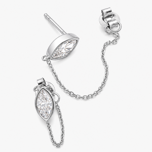 Pendientes de cadena con diamantes cultivados en laboratorio con corte marquesa en oro, minimalistas para uso diario de mujer, pendientes ligeros de oro macizo de 14K con diamantes. - Product Image 5