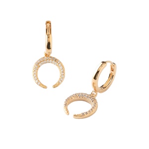 Boucles d'oreilles pendantes demi-lune en or 14 carats avec diamants naturels |   Boucles d'oreilles pendantes en diamant couleur I/GH pour femme |   Bijoux élégants de luxe pour cadeau - Product Image 1