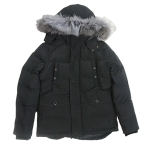 Men's Black Hooded Puffer <b>Jacket</b> Down Filled Windproof Casual Winter Coat Regular Fit Solid Color <b>Fur</b> Trimmed <b>Hood</b> - Product Image 2