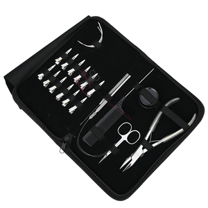 Kit de herramientas para extensiones de cabello plateadas con alicate de crimpado plano de 7 pulgadas, herramienta de bucles, gancho de tracción, agujas curvas y peine de cola - Product Image 1