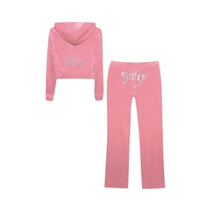 Survêtement personnalisé pour femme en velours, ensemble jogging 2 pièces coupe ample pour homme avec broderie du logo sur le devant - Product Image 4
