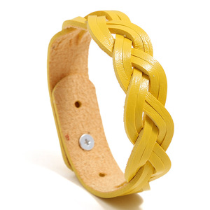 Hemasa Fashions <b>Red</b> Braided PU Leather Zinc Alloy Imitation Pearl Bezel Setting <b>Cross</b> Pattern Casual Cuff Bracelet Unisex - Product Image 2