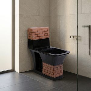 Inodoro de cerámica de una pieza, moderno y lujoso, con tanque oculto y taza con relieve, para decoración de baño en gris. - Product Image 6