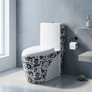 Juego completo de baño de porcelana blanco con inodoro de una pieza de cerámica de doble descarga y colores de madera ajustables - Product Image 6