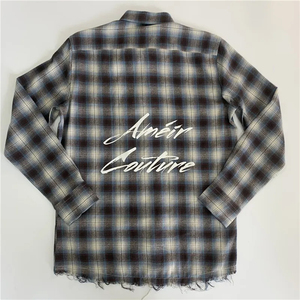 เสื้อเชิ้ตแขนยาวสไตล์สตรีทแวร์ ปักโลโก้ได้ตามต้องการ ขอบดิบ ผ้าฝ้ายลายสก็อต เสื้อเชิ้ตทำงานผ้าแฟลนเนล MOQ ต่ำ สำหรับผู้ชาย - Product Image 2