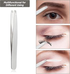 Pince à épiler en acier inoxydable à pointe inclinée pour sourcils, finition argentée, pour une sélection précise - Réutilisable et légère - Product Image 5