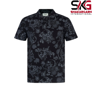 <b>Men's</b> Short Sleeve Polo <b>Shirt</b> Floral <b>Skull</b> Print Knitted Regular Fit Casual Golf Tee OEM Custom Logo - Product Image 4