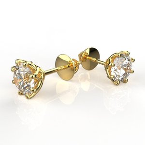 Classic Round Brilliant Diamond Stud <b>Earrings</b> Yellow Gold Claw Setting Women's <b>Fine</b> Jewelry - Product Image 1