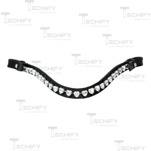 Diadema de Cuero Negro Premium para Caballo con Cristales de Corazón – Elegante Accesorio Ecuestre para Montar y Exhibiciones - Product Image 5