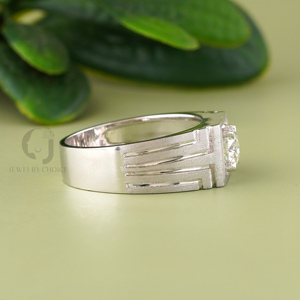 1.30 Carat Lab Grown Diamond <b>Mens</b> <b>Ring</b> 14K 18K White Gold Brushed Finish Geometric Solitaire Band Luxury Gents Wedding Jewelry - Product Image 3