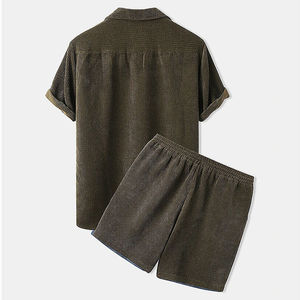 OEM Custom Summer Wear Solid Mens Corduroy Shirts <b>Shorts</b> Set Mens Custom Two Piece Men Shirt and <b>Short</b> Sets - Product Image 6