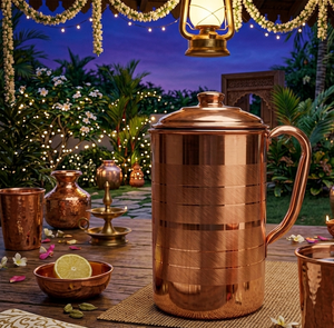 Carafe à eau en cuivre artisanale avec couvercle et ensemble de gobelets – Design martelé vintage pour les boissons, pichet en métal durable, capacité 1,0 L - Product Image 4