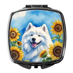 Espejo de maquillaje de viaje compacto de girasoles samoyedo, diseño de mano plegable portátil para mujeres y niñas, regalo para amigos y familia - Product Image 1