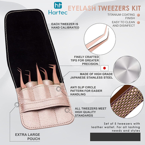 Professional 5-Piece Rose Gold Lash Tweezer Set, High Precision 90 Degree & Curved Volume Tweezers with Travel <b>Case</b> - Product Image 4