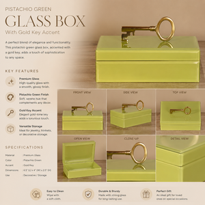 Pistachio Green Glass Jewelry Storage Box with <b>Gold</b> Key Accent Glossy Finish Decorative Keepsake and Vanity Organizer - Product Image 2