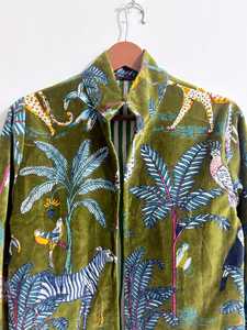Vestidos Casuales de Tela, Hechos a Mano, Tejidos, Ecológicos, con Estampado Tropical, de Terciopelo, Manga Larga, Cuello Alto, Corte Holgado, para Verano - Product Image 1