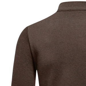 Pull à col montant zippé marron pour homme, à manches longues, côtelé, anti-boulochage, tricoté pour l'automne, style décontracté - Product Image 4