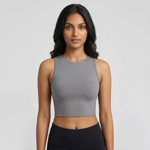 Haut court de compression à manches courtes pour femme, col rond, pour le yoga et le fitness, vêtement de sport, débardeur court d'entraînement - Product Image 1