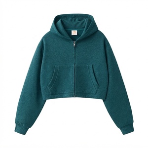 Apex Crest Apparel Women's Latest Design <b>Cropped</b> Hoodie <b>Zip</b>-<b>Up</b> Sweatshirt Solid Color Cotton Blend Knitted Full Sleeve Autumn - Product Image 3
