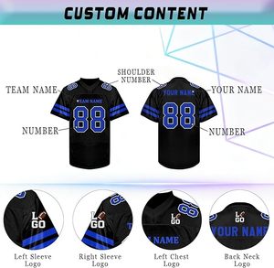 Custom American Football Jersey Men Black Blue 88 Mandarin Collar Mesh Breathable Short Sleeve Team Name Heat-Transfer Printed - Product Image 4