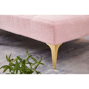 Convertible Pink Teddy Fabric Single <b>Sofa</b> Bed Futon with <b>Gold</b> Metal Legs - Product Image 6