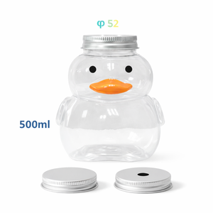500ml Cute Duck Shape PET <b>Plastic</b> Bottle with Aluminum Screw Lid OEM Beverage <b>Packaging</b> for Milk Tea Juice Coffee Secure Sealing - Product Image 1