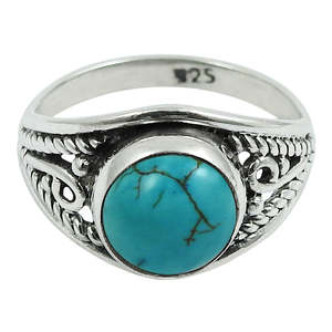Anillo de plata de ley 925 con piedra turquesa de estilo retro vintage para hombre, diseño único, joyería bohemia plateada para uso diario. - Product Image 1