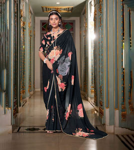 ผ้าส่าหรีอินเดียแบบมีระบายสวยงาม ดีไซน์เนอร์แบรนด์ดัง ผ้าจอร์เจตต์เทียม ตกแต่งด้วยด้าย เหมาะสำหรับงานปาร์ตี้และงานแต่งงาน ขายดีที่สุด - Product Image 1