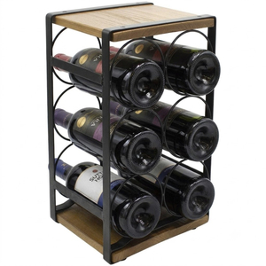 Rustic Industrial 3-Tier Countertop Wine Rack 6 Bottle <b>Freestanding</b> Metal Wine Holder Stand With Vintage Wood Top For Kitchen - Product Image 5
